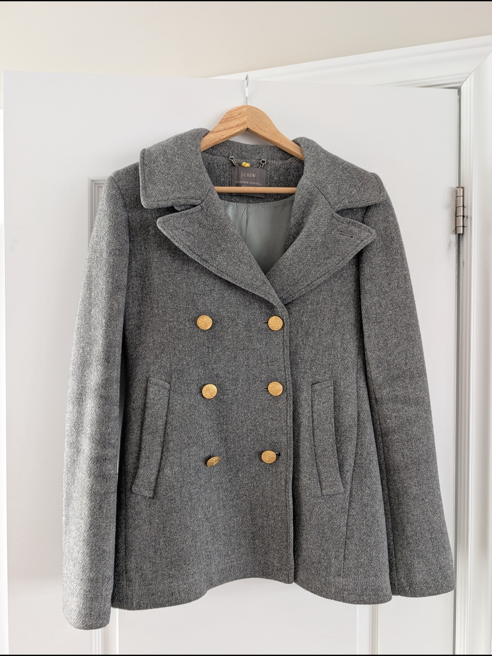 J. Crew Gray Wool Blend Peacoat with Gold Buttons - Size 2 Tall